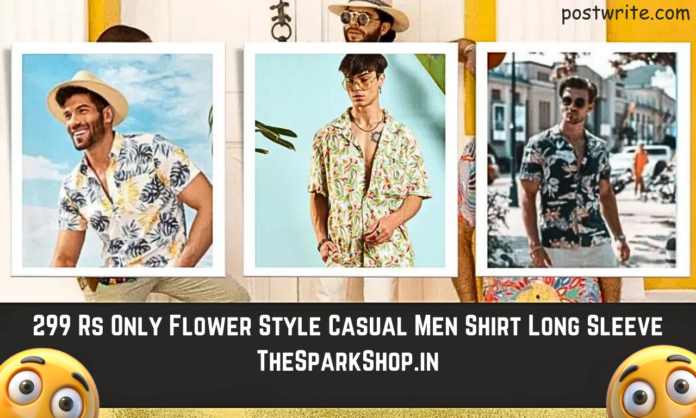 299 Rs Only Flower Style Casual Men Shirt Long Sleeve TheSparkShop.in